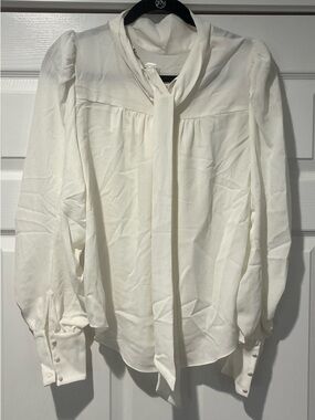Joie White Textured Tie-Neck Blouse